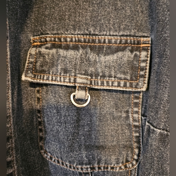 Womens Large oversized Denim Jean Shirt Clasp Buttons Retro Look Short Sleeve - Picture 4 of 7
